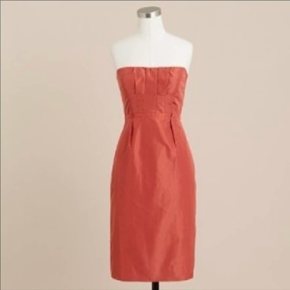 j.Crew Silk Taffeta Gracen Strapless Cocktail Dress Coral. 🪸